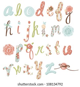 Unique vector flower font. Amazing hand drawn Alphabet.