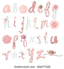 Unique vector flower font. Amazing hand drawn Alphabet
