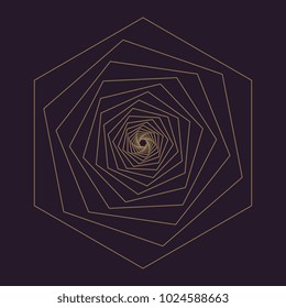 Unique vector gold monochrome design abstract mandala sacred geometry illustration isolated dark brown background.