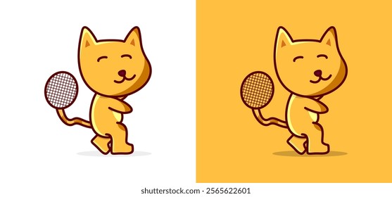 Unique vector illustration, cat playing tennis.