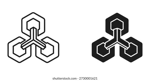 Unique vector illustration featuring a symmetrical geometric design with interconnected shapes. Ideal for modern design projects and branding.