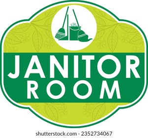 unique vector illustration of janitor room signage. Icon including broom,mop,dustpan,bucket with detergent foam.good for logo,door sign at office,hotel,villa,restaurant,school,pre-school,spa,home,mall