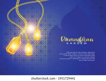 Einzigartige Vektorgrafik Ramadhan Kareem . Geometrisches Muster des Blauen Meeres. blauer Hintergrund. Beste für Grußkarten, Design-Element, Poster, Banner, Flyer, Hintergrunddekoration