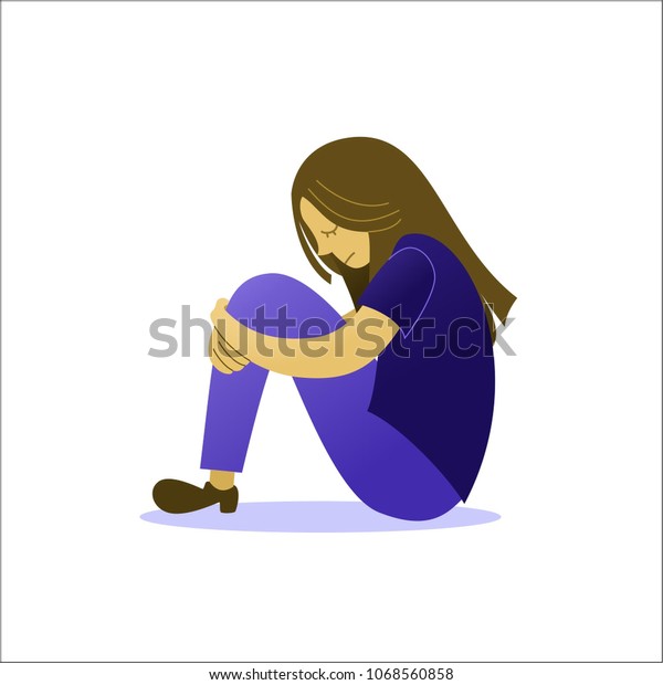 Unique Vector Illustration Sad Girl Sitting Stock Vector (Royalty Free ...