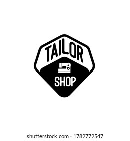 Unique vector illustration stamp with modern sewing machine silhouette in hexagon frame isolated on white background suit for tailor shop theme
