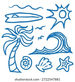 Ilustración vectorial única con un tema que representa un ambiente de playa brillante y fresco