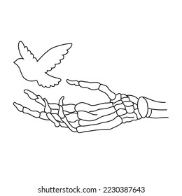 Unique vector image.  Hand picture.  Bird in hand.  Free Bird.  Freedom and Peace.  Will and harmony.  Life after death.  Second Life.
