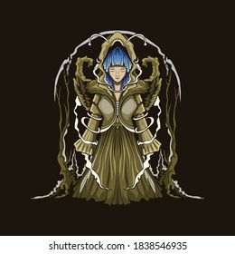 imagen vectorial única del personaje vintage de bruja