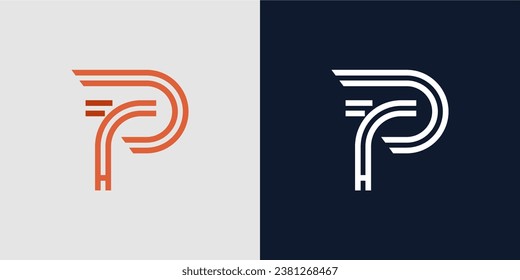 Unique vector logo of the letters P and T combined to create an elegant combination of orange and white