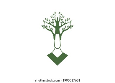 Unique vector logo of a tree man in flat style.