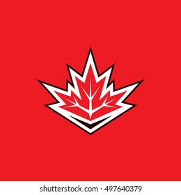 A unique vector maple leaf icon with sharp points on a red background.