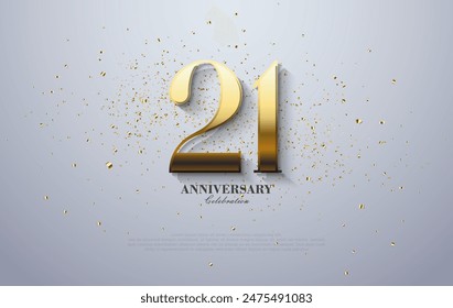 Unique vector number for the 21st anniversary celebration. With shiny gold color exposed to light. And it sits on a magnificent white backdrop.