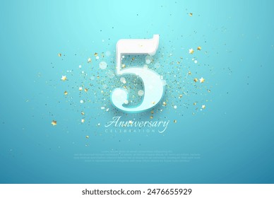 Unique vector number 5th with bluish white numbers. With a background filled with shiny gold glitter. Premium vector design for greetings, party invitations and social media posts.