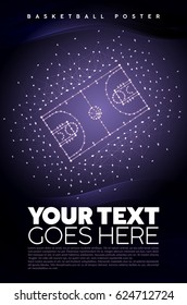 Unique vector poster template featuring basketball court made of stars.