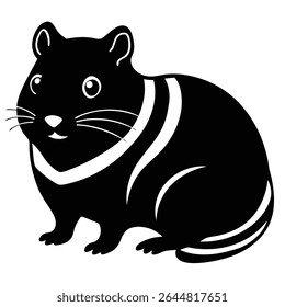 Unique vector rendering shows a stylized black Tasmanian devil, complete with signature white markings across its chest and rear. The artwork stands out with its clean lines.