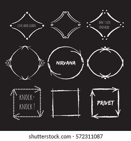 Unique vector shapes for brand identity,your own motto, funny phrases.Isolated on the background and easy to use.Hand sketched design elements. Real pastel texture.