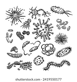 Unique vector sketches with the theme of microbes and viruses in various shapes
