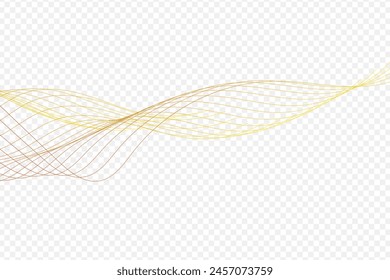 Unique vector wavy lines streaming smooth bend gold slope color on straightforward foundation in concept of extravagance