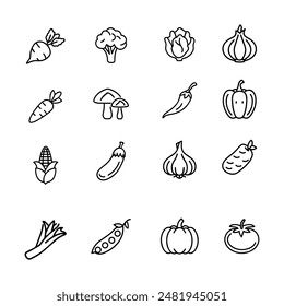 Conjunto de iconos de línea de Vector de verduras únicas