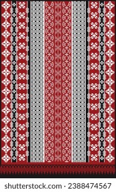 Unique vertical black and white Nusa Tenggara batik motif design with a dark red background. Editable and ready to print.
