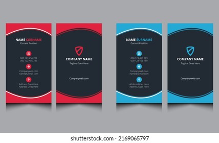 Unique vertical clean modern abstract business name card template. Simple elegant company creative corporate professional real estate red and blue name business card design template.