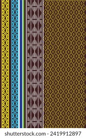 Unique vertical Nusa Tenggara batik motif design with many colors on a brown background. Editable and ready to print.