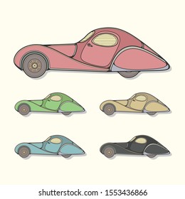 Unique vintage car in different colors