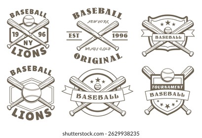 A Unique and Vintage Collection of Classic Baseball Logos Featuring Bats and Balls