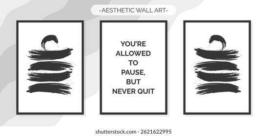 Unique Wall Art Decoration With Beautiful Sunrise And Sunset Silhouette For Home Decoration. Black and White Style with motivational quotes