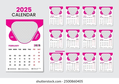 Unique wall calendar design template 2025 with 12 months included new year