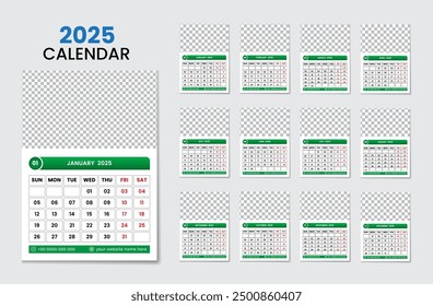 Plantilla de diseño de calendario de pared única 2025 con 12 meses incluido Año Nuevo