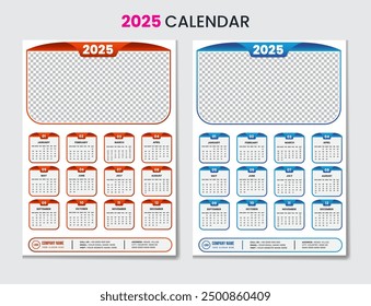 Einzigartige Wandkalender Design Vorlage 2025 mit 12 Monaten enthalten Neujahr