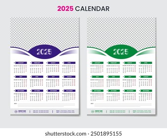 Unique wall calendar design template 2025 with 12 months included new year