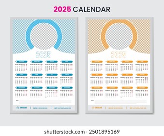 Unique wall calendar design template 2025 with 12 months included new year