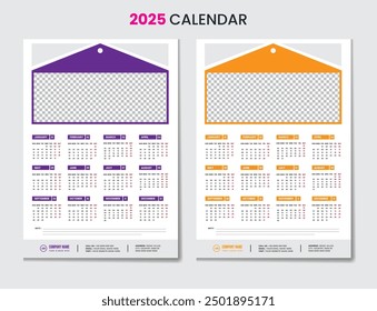 Plantilla de diseño de calendario de pared única 2025 con 12 meses incluido Año Nuevo