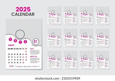 Unique wall calendar design template 2025 with 12 months included new year