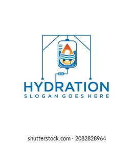 Unique Water Hydration Logo Design. Wave Element In The Infusion. Sunset View On The Beach In Water Icon. Vector Illustration