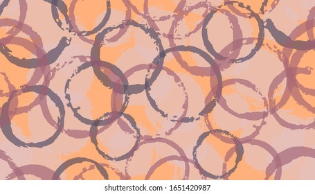 Unique watercolor circles geometry fabric print. Circular splotch overlapping elements vector seamless pattern. Grunge texture circles geometry fabric background.