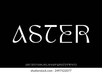 Vector de fuente de visualización de alfabeto decorativo ondulado único. Elegante tipografía aster