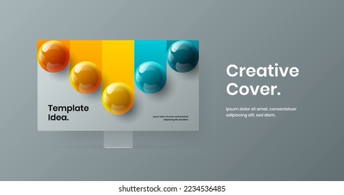 Unique web banner vector design template. Creative computer monitor mockup site screen layout.