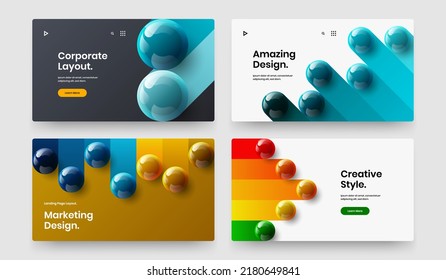 Unique website design vector template bundle. Minimalistic realistic spheres booklet illustration set.