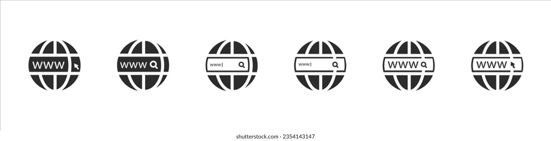 unique website icons set. vector www icon set, globe, search