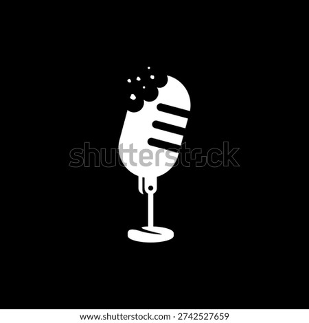 A unique white microphone design with a playful bite mark at the top, set against a stark black background, symbolizing a fresh take on audio or communication.