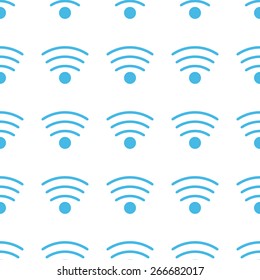 Unique Wi-fi white and blue seamless pattern for web design. Vector symbol