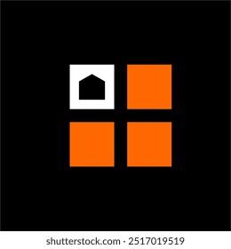 Design exclusivo do logotipo do ícone da janela com símbolo da casa em um lado.