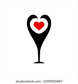 Diseño único de logotipo de vidrio de vino con corazón y manzana en espacios negativos.