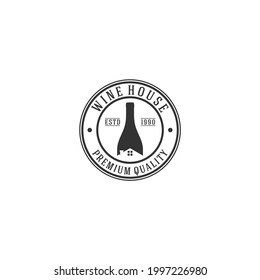 unique wine house logo with bottle and roof illustration