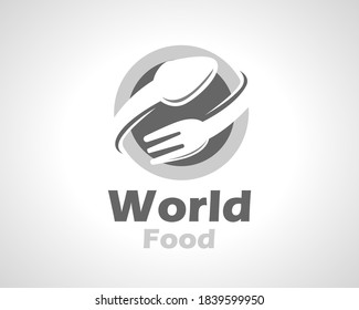 unique world food dish spoon and fork abstract logo icon symbol design illustration
