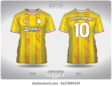 Unique yellow red zigzag pattern design, illustration, textile background for sports t-shirt, football jersey shirt mockup for football club. consistent front view