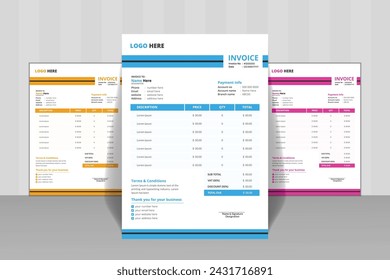  unique,clean and simple invoice template design with color and concept variation